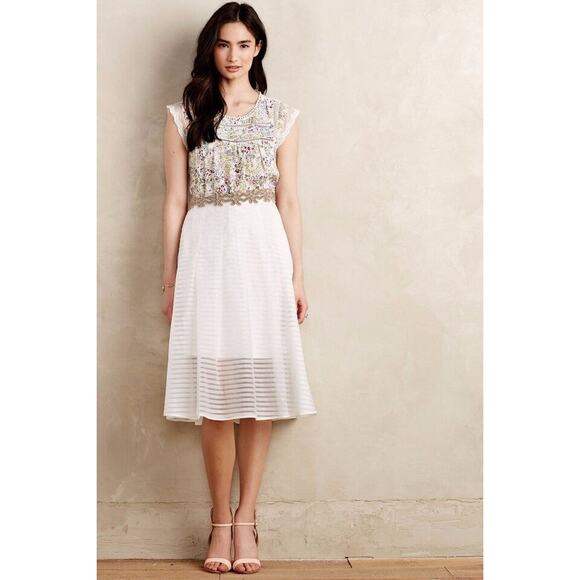 Anthropologie Leifsdottir Shadow Stripe Midi Skirt in Whte Size 6 - Picture 11 of 11